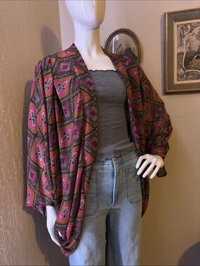 Boho Open Front Kimono Cardigan Sweater - Pink Multi